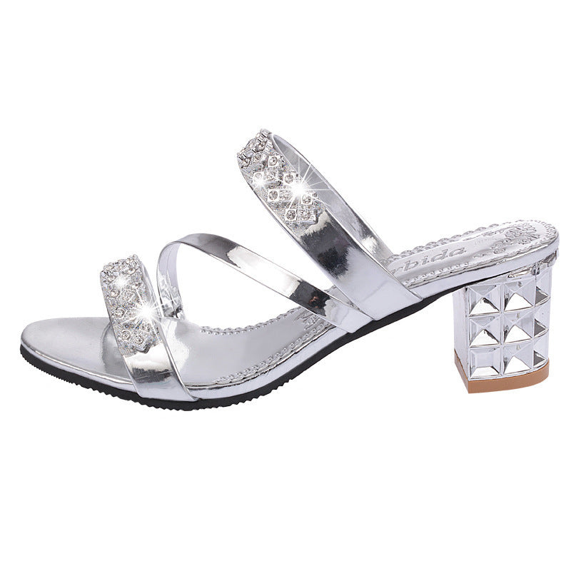 Elegant Rhinestone Mid-Heel Sandals