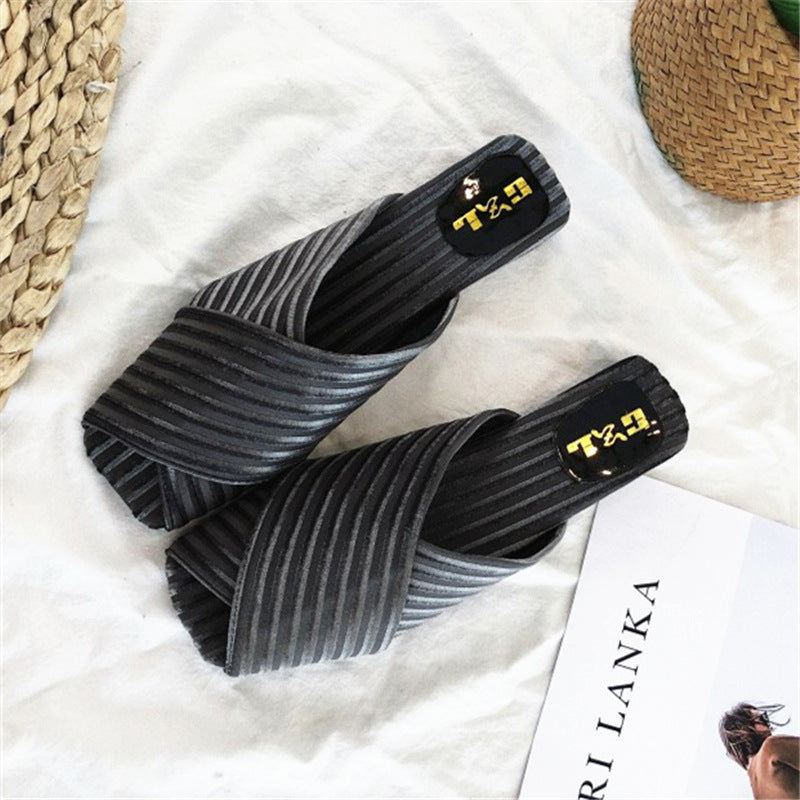 Korean Fashion Summer Low Heel Sandals and Slippers