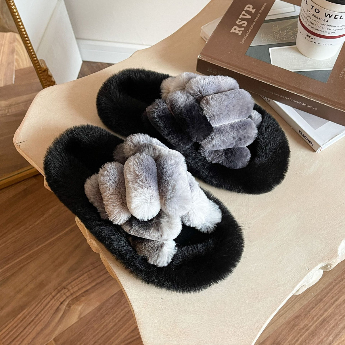 Luxury Gradient Rabbit Fur Slippers