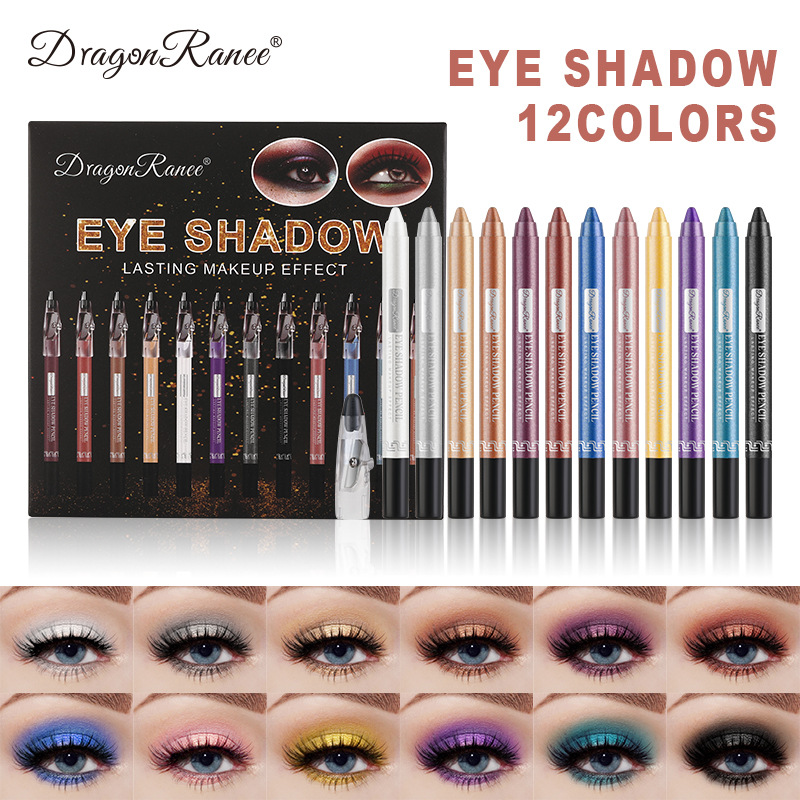 12-Piece Cross-Border Eyeshadow Pencil Set with Sharpener