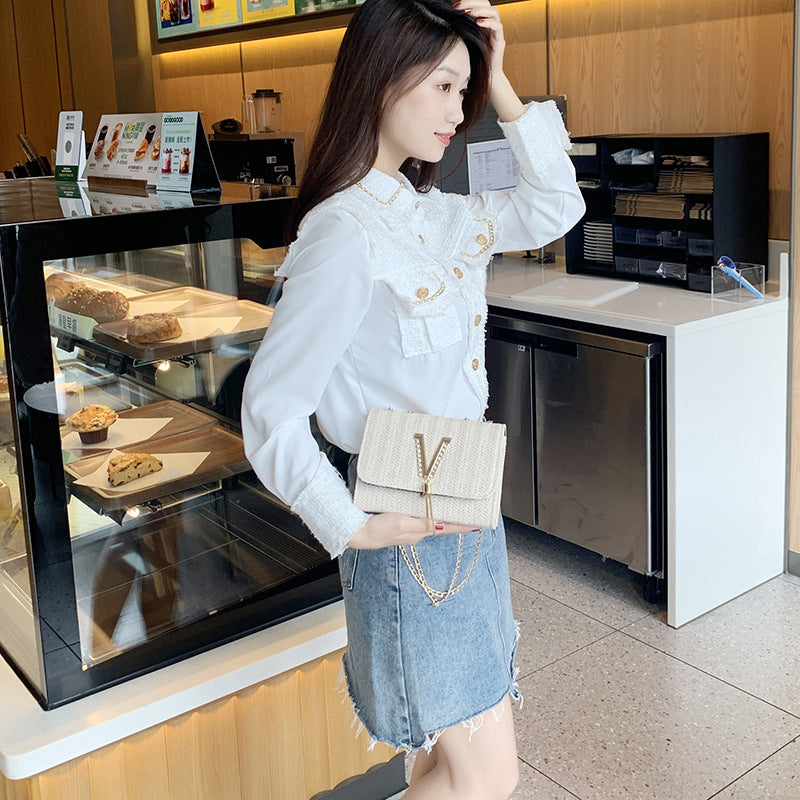 Fresh Rural Style Woven Chain Small Square Bag