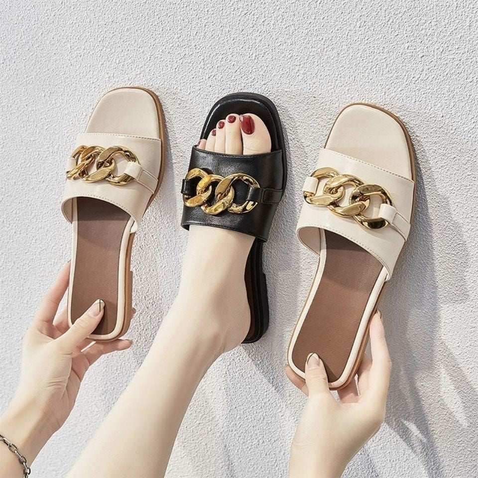 Elegant Chain-Link Slide Sandals