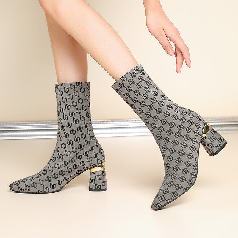 Elegant Stretch Knit Heeled Boots