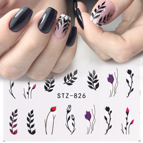Elegant Green Leaf Rose Nail Decals