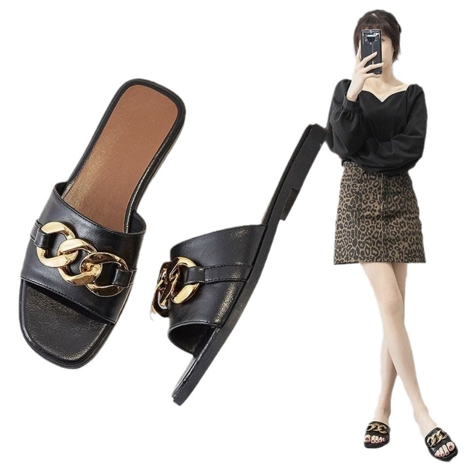 Elegant Chain-Link Slide Sandals