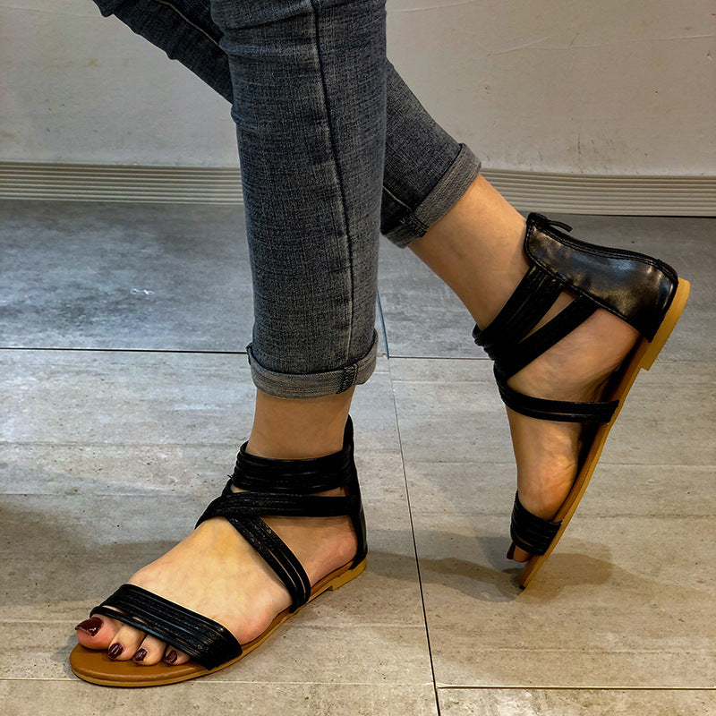 Elegant Flat Zipper Sandals
