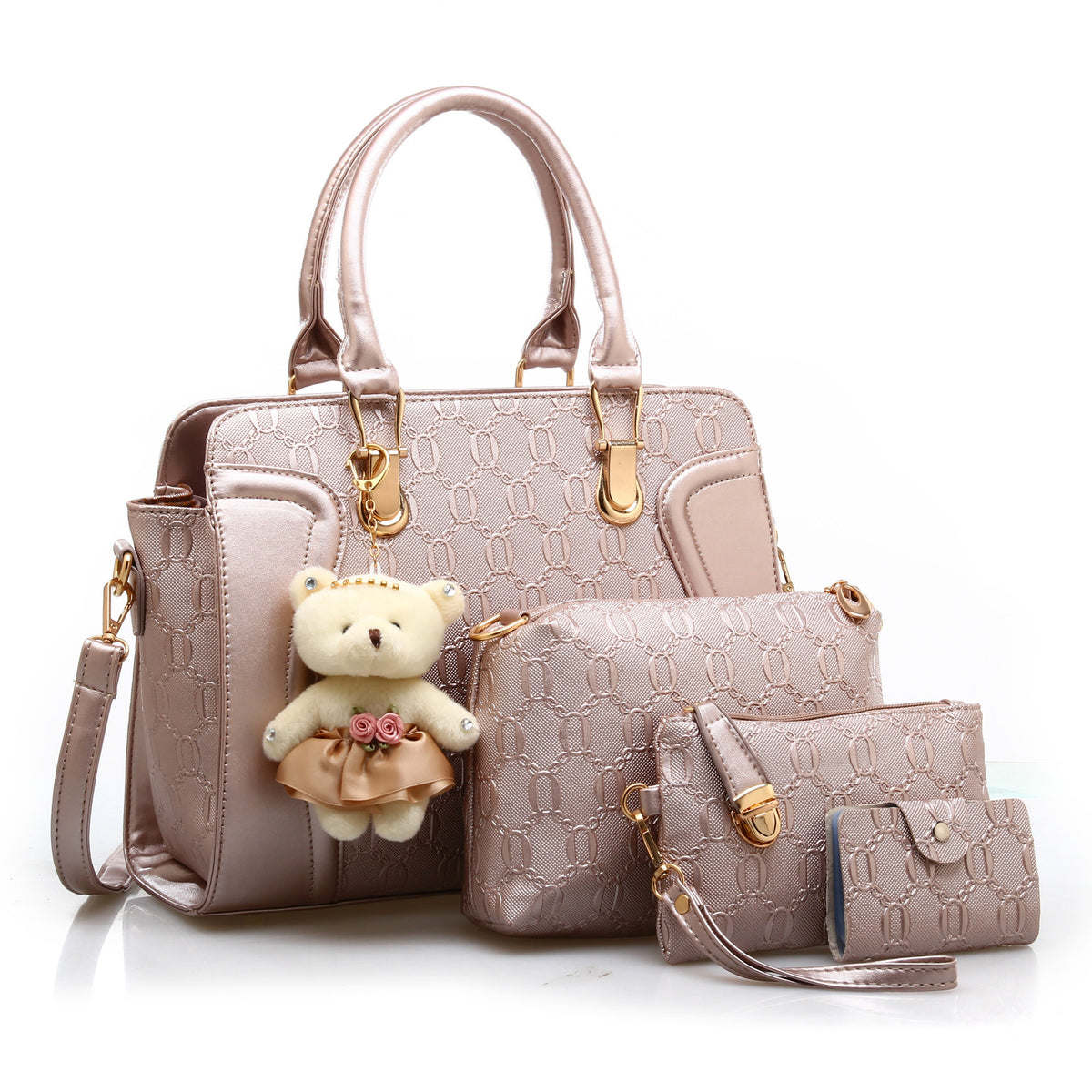 Chic Solid Color Ensemble with Bear Charm