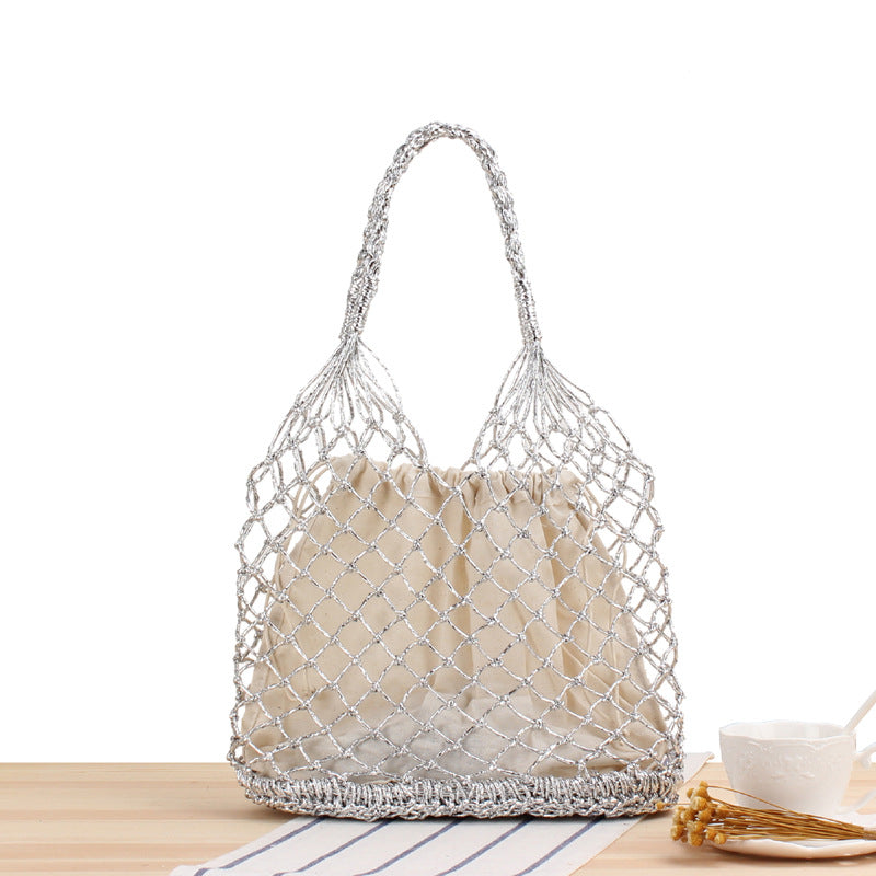 New Ins Solid Color Hand-Crocheted Tote Bag