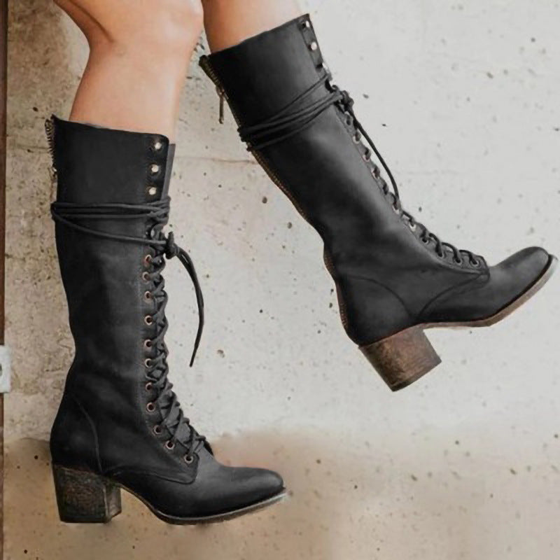 Elegant Heeled Lace-Up Boots