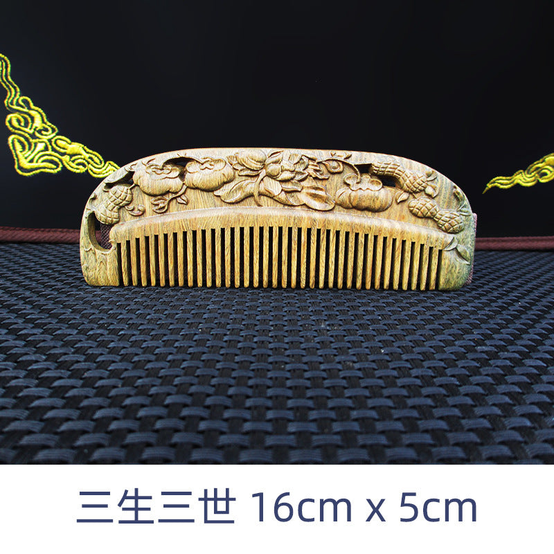 Antique-Style Green Sandalwood Comb Set