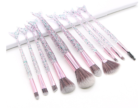 Mermaid Tail Crystal Makeup Brush Set (10 Pcs)