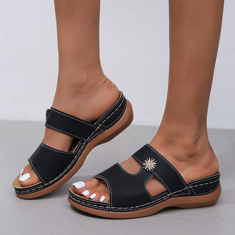 Women's Casual Floral Wedge Sandals with Thick Bottom