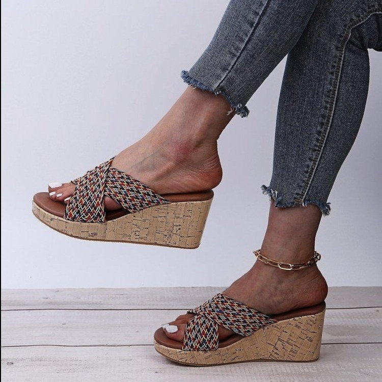 Elegant Blue Velvet Platform Slippers