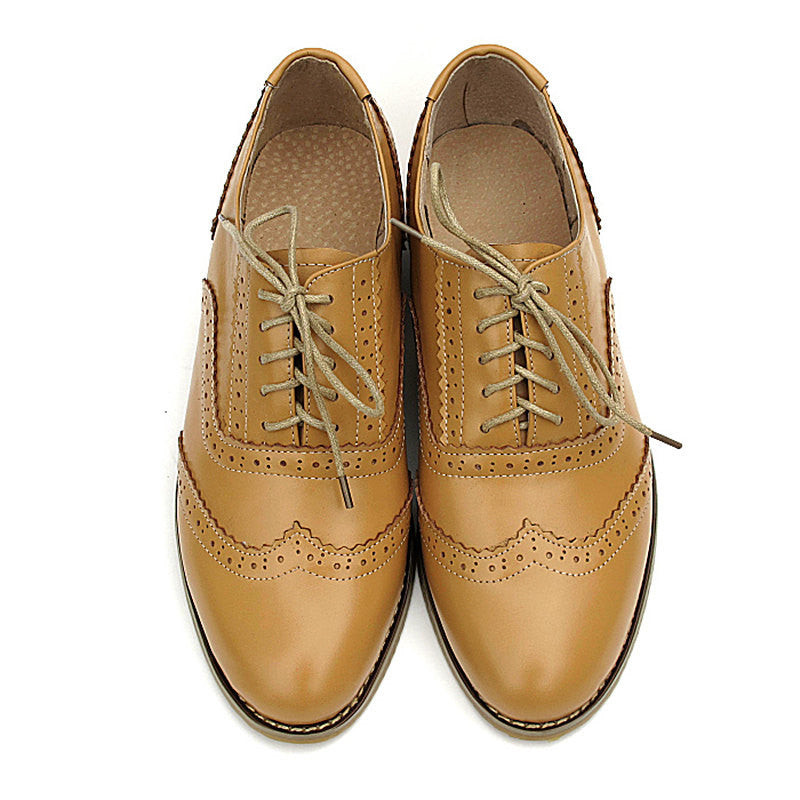 Women's British Style Pointed Toe Flat Leather Shoes