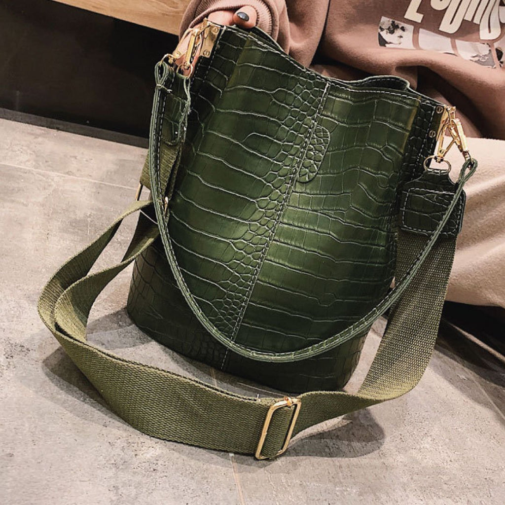 Olive Croc Blake Shoulder Satchel