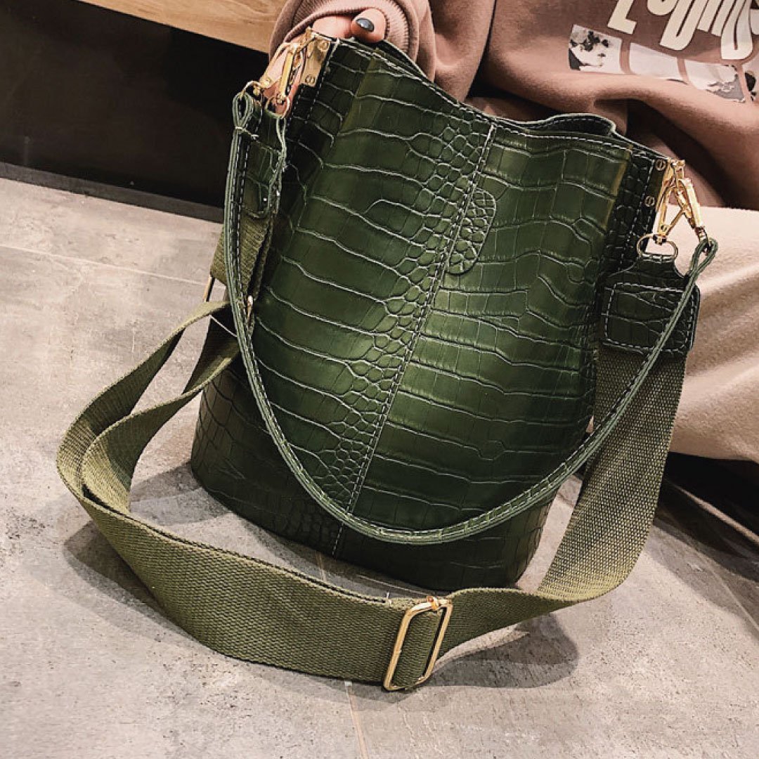 Olive Croc Blake Shoulder Satchel