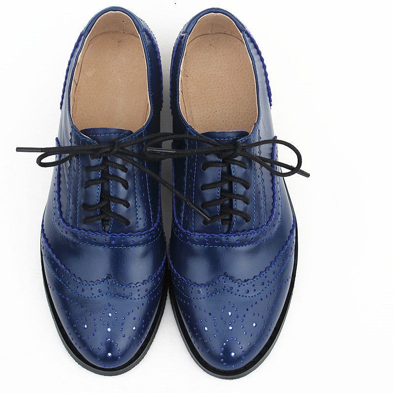 Women's British Style Pointed Toe Flat Leather Shoes