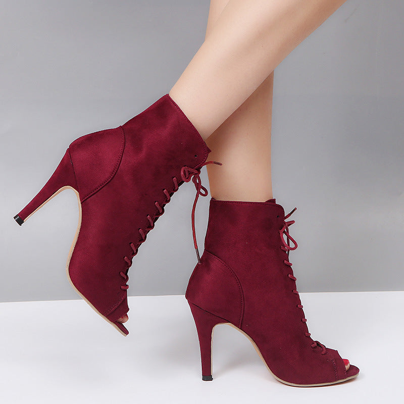 Elegant Suede Lace-Up Stilettos