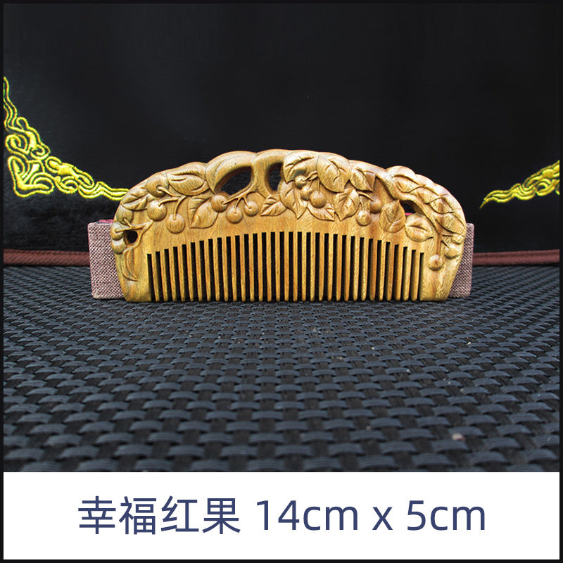 Antique-Style Green Sandalwood Comb Set