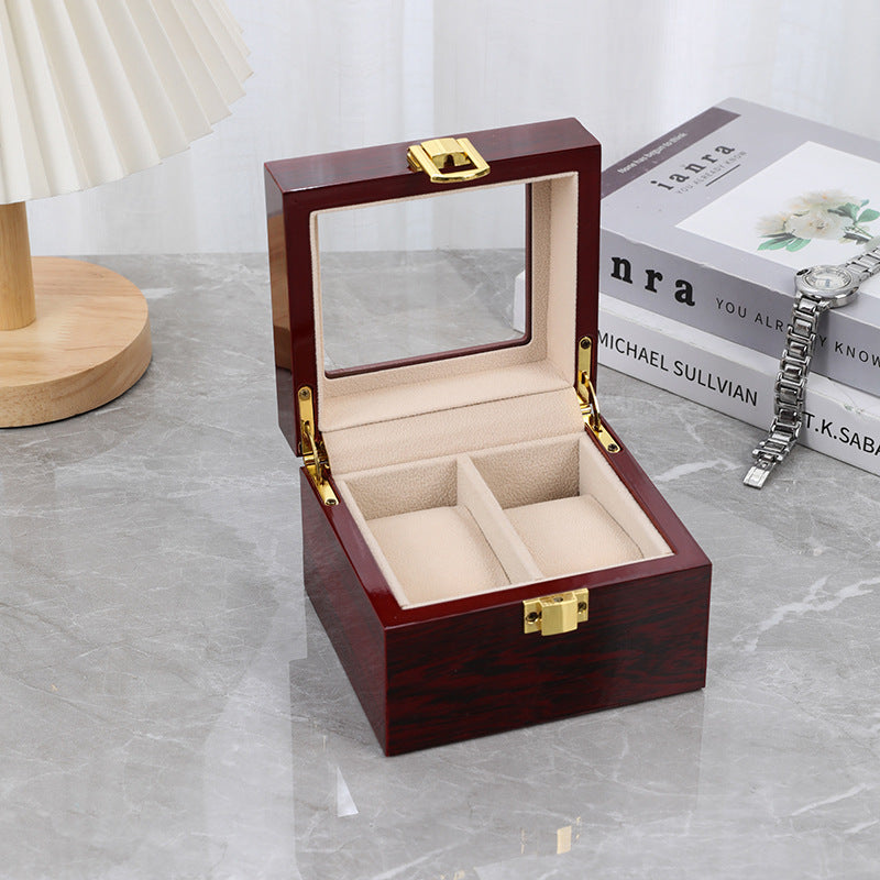 Red 12-Slot Lacquered Watch Box with Transparent Lid