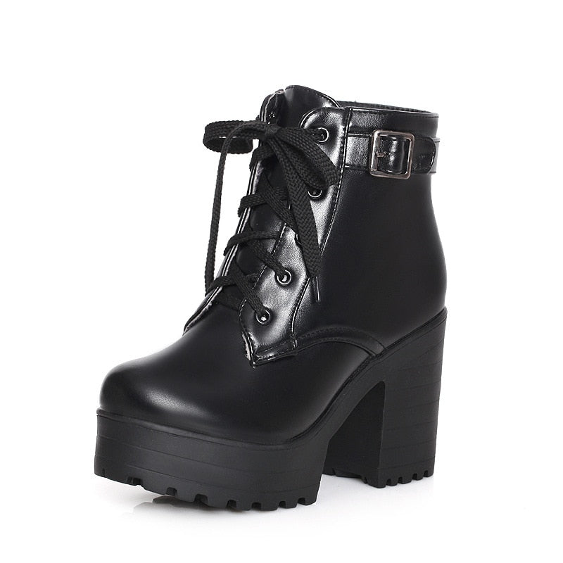 Long Lace-Up Chunky Heel Martin Boots
