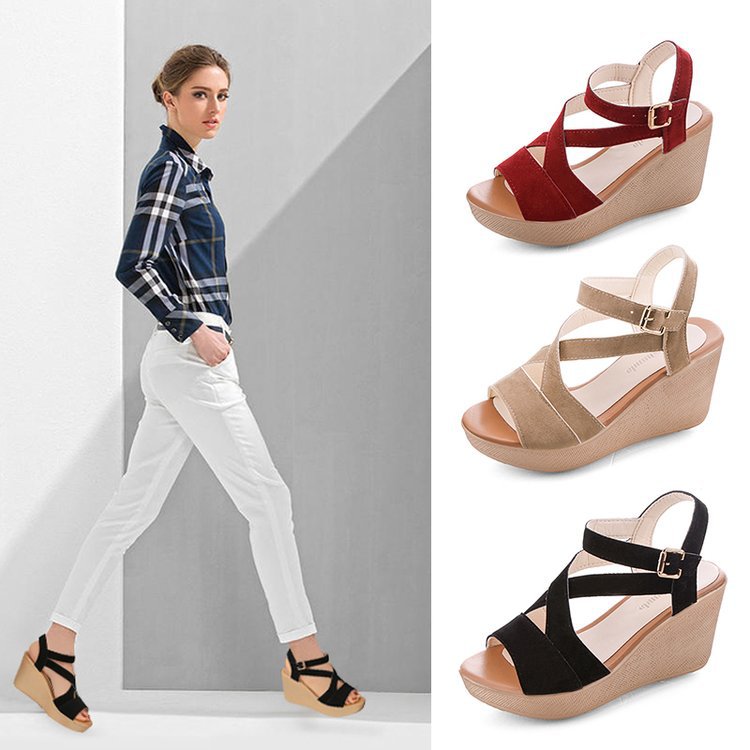 Suede Wedge Heeled Non-Slip Women's Sandals