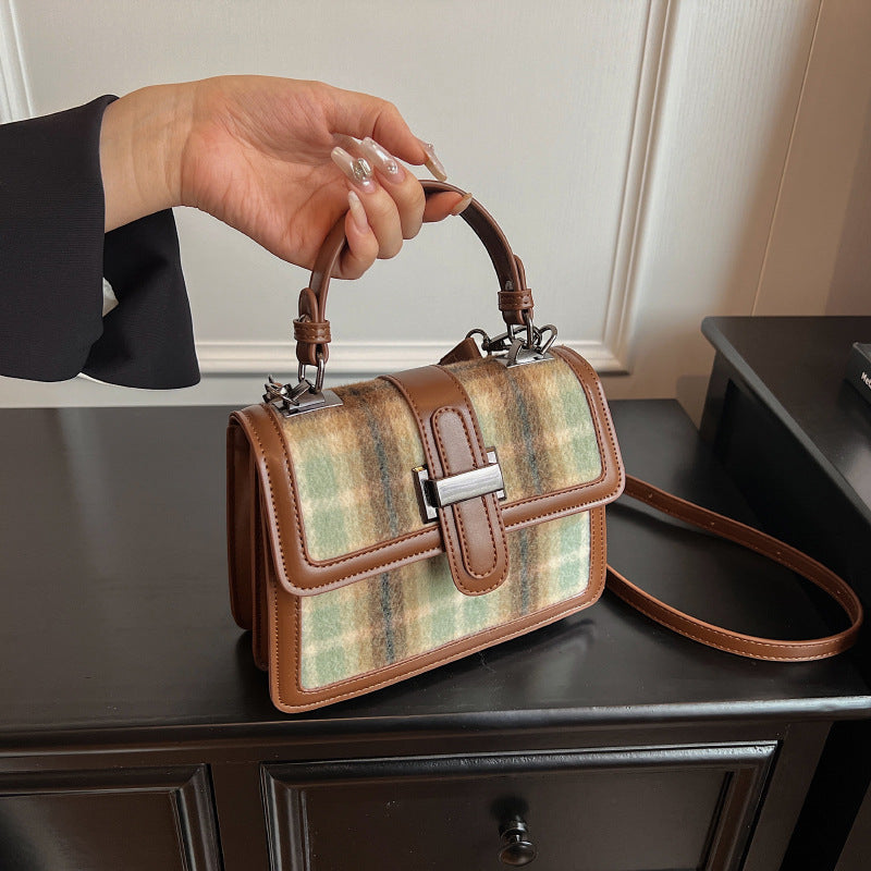 Elegant Vintage Wool Plaid Tote