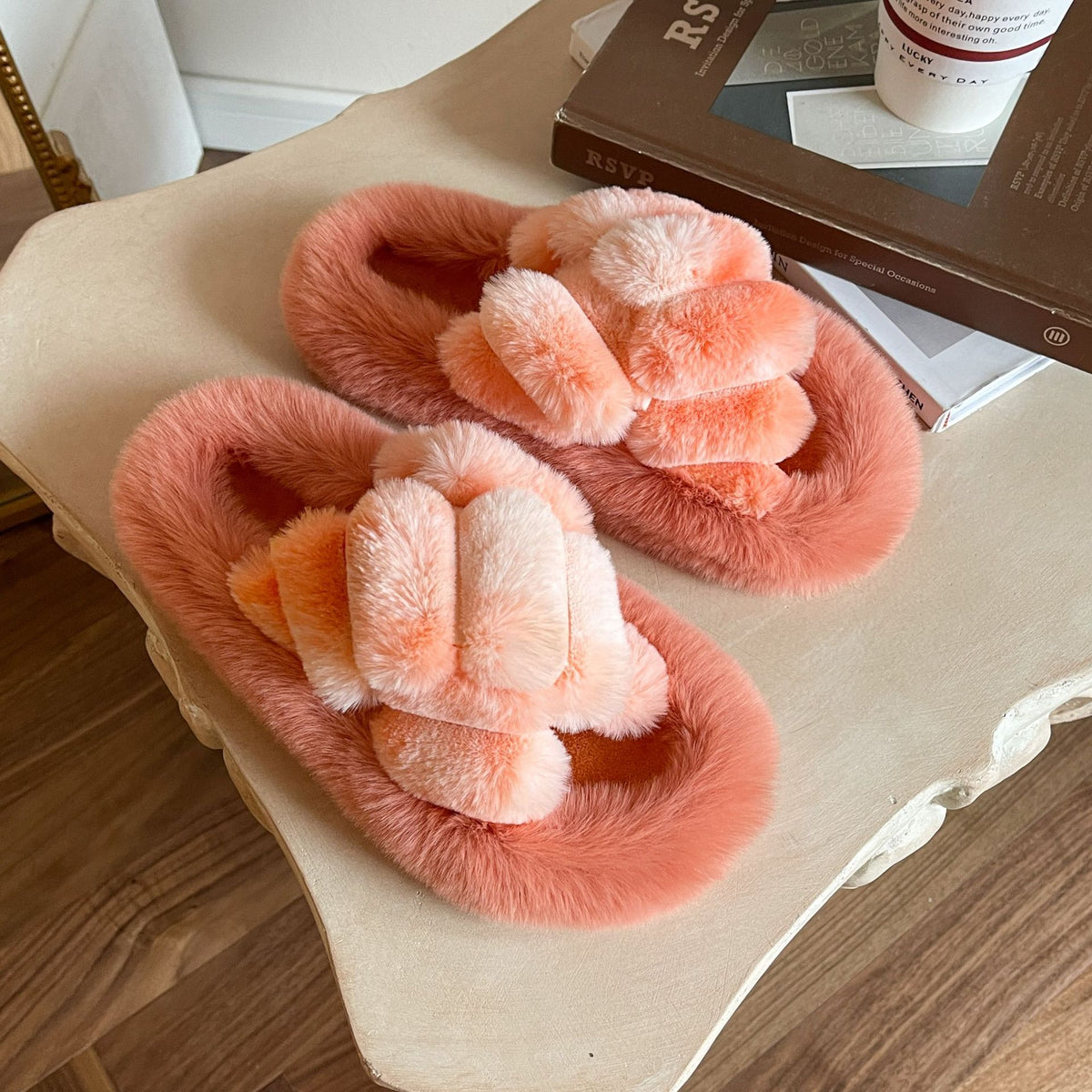 Luxury Gradient Rabbit Fur Slippers