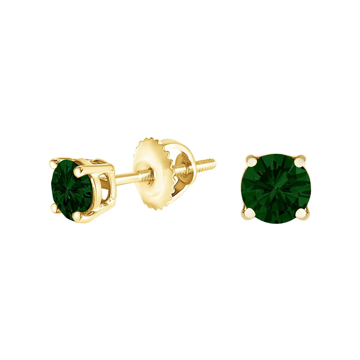 14K Gold Lab Grown Green Diamond Solitaire Stud Earrings