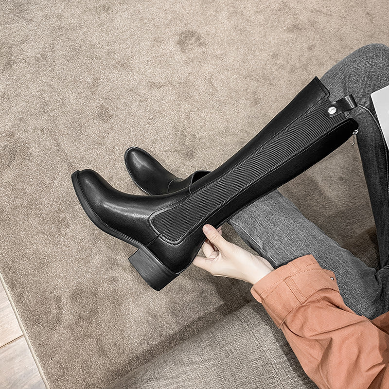 Women's Thick Heel Boots with Wide Cuff