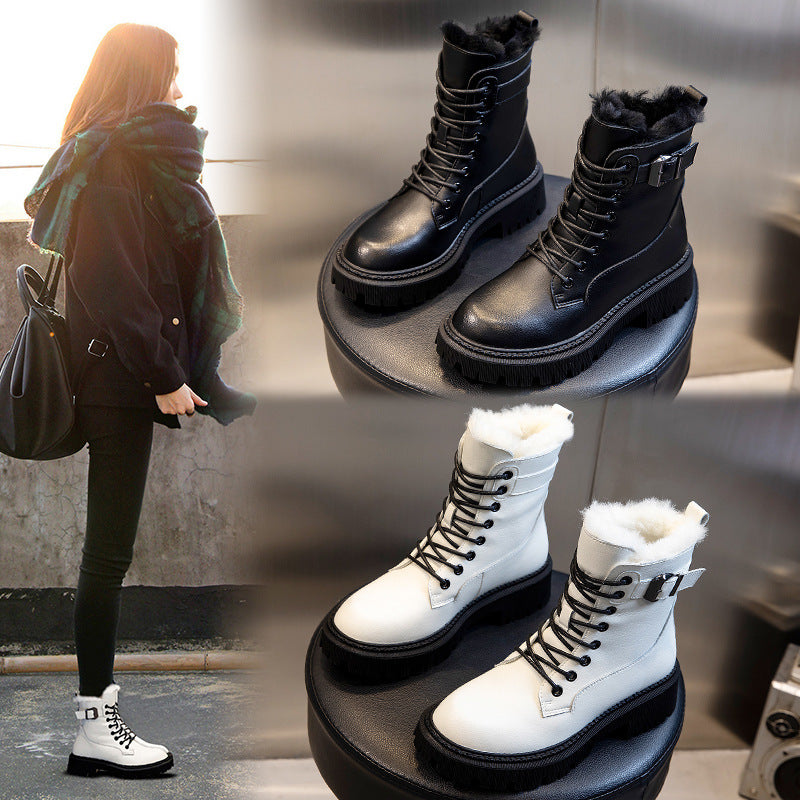 Women's Mid-Tube Wool Thick Heel Cashmere Boots