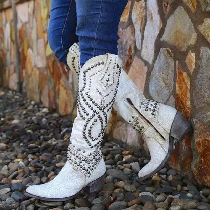 Elegant Rivet Knee-High Boots