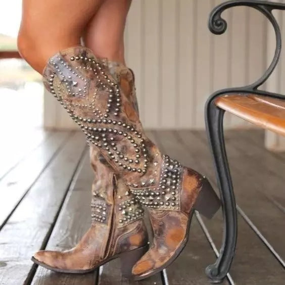 Elegant Rivet Knee-High Boots