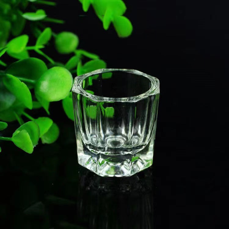 Nail Art Brush Cleaning Cup - Thick Glass Hexagonal Cup