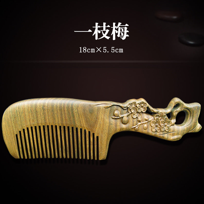 Antique-Style Green Sandalwood Comb Set
