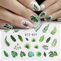 Elegant Green Leaf Rose Nail Decals