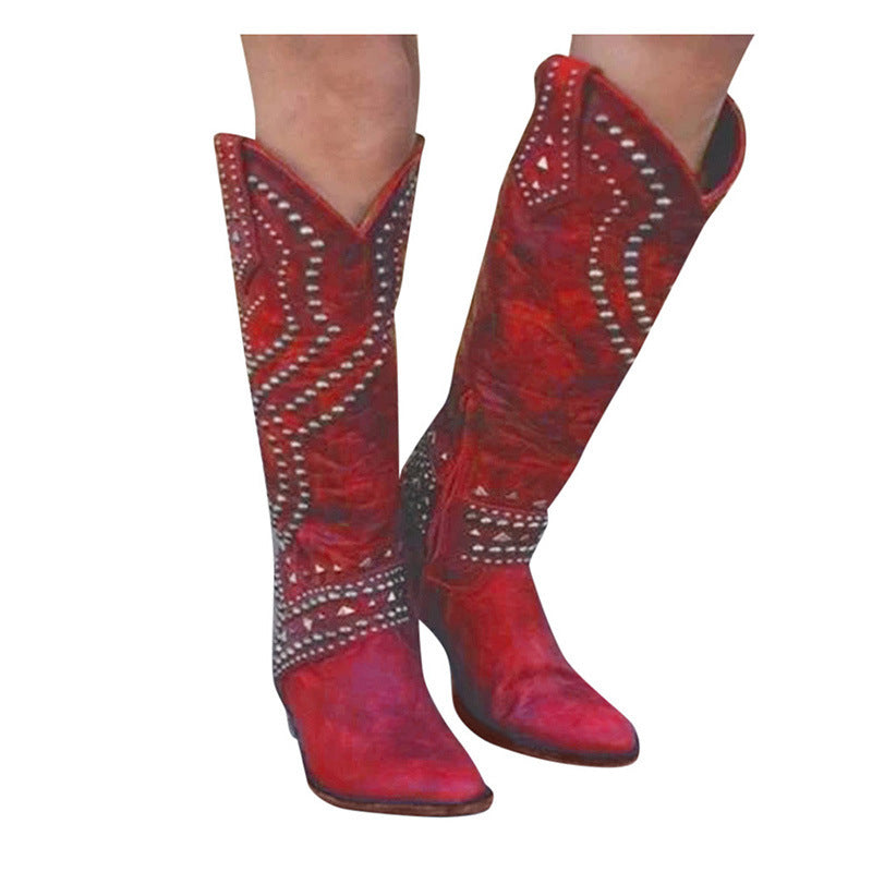 Elegant Rivet Knee-High Boots