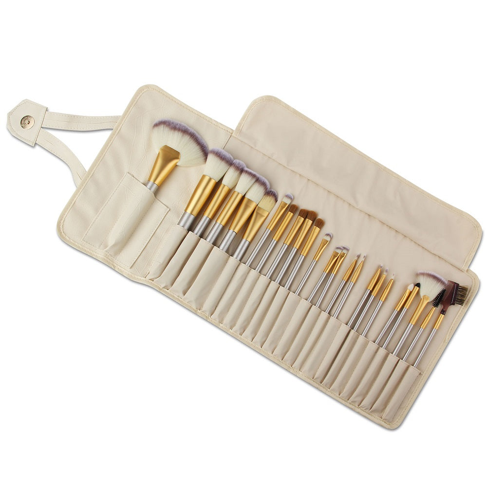Elegant 24-Piece Champagne Cosmetic Brush Set