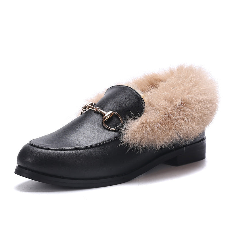Women's Autumn Winter Plush Leather Flat Shoes