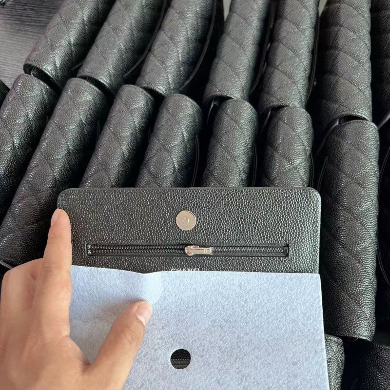 Chanel-Style WOC Women's Chain Shoulder Bag in Caviar Leather