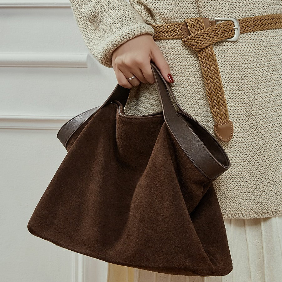 Suede Genuine Leather Structured Tote Bag