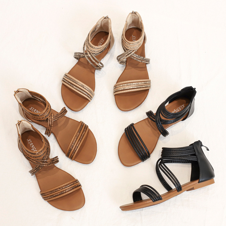 Elegant Flat Zipper Sandals