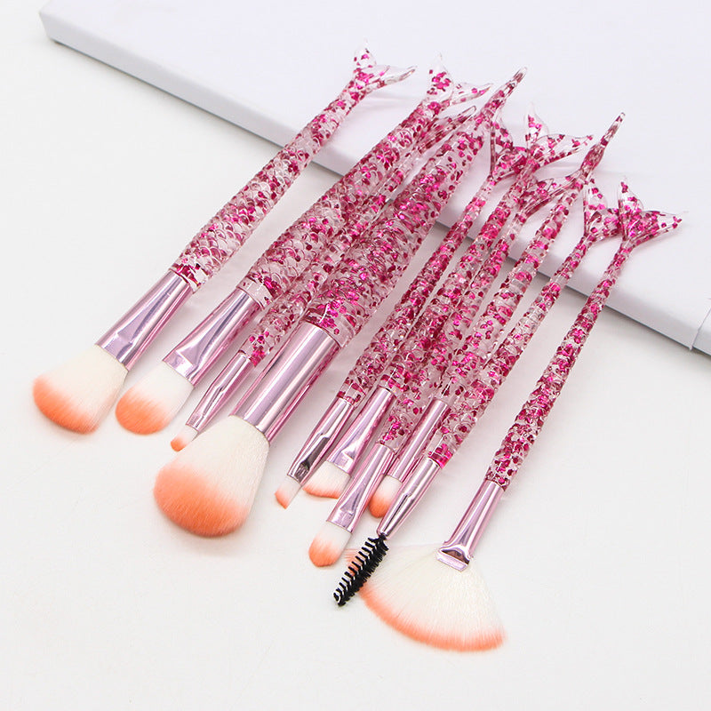Mermaid Tail Crystal Makeup Brush Set (10 Pcs)