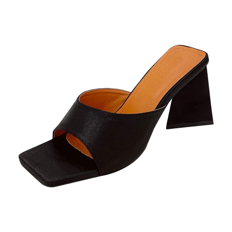 High-Heel Square Toe Women's Shoes with Silk Triangle Heel