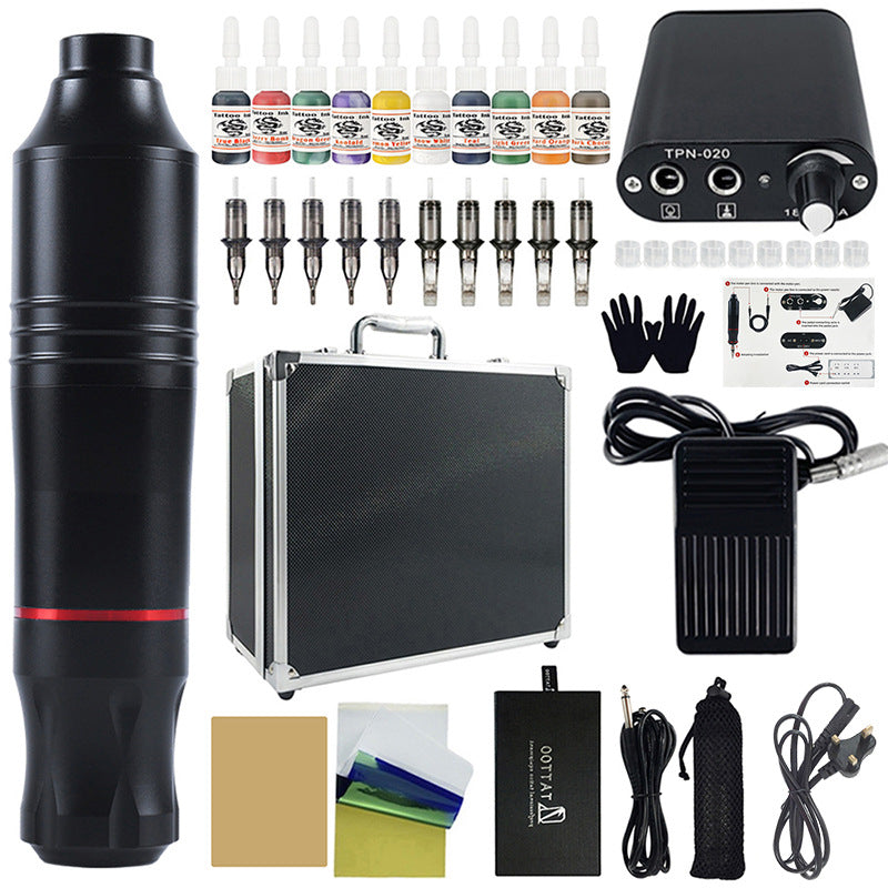 10-Color Motor Tattoo Pen Kit with Full Equipment