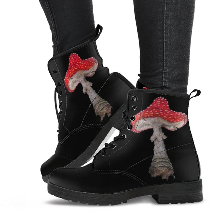 3D Tuya Mushroom Pattern Lace-up Martin Boots