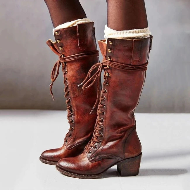 Elegant Heeled Lace-Up Boots