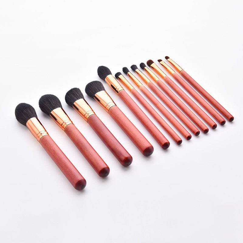 12-Piece Makeup Brush Set with Powder Brush and Wood Brushes