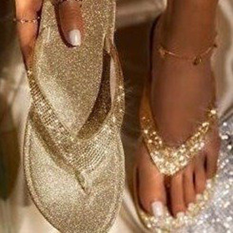 Rhinestone Sandals - Simple Fashion Ladies Flip Flops
