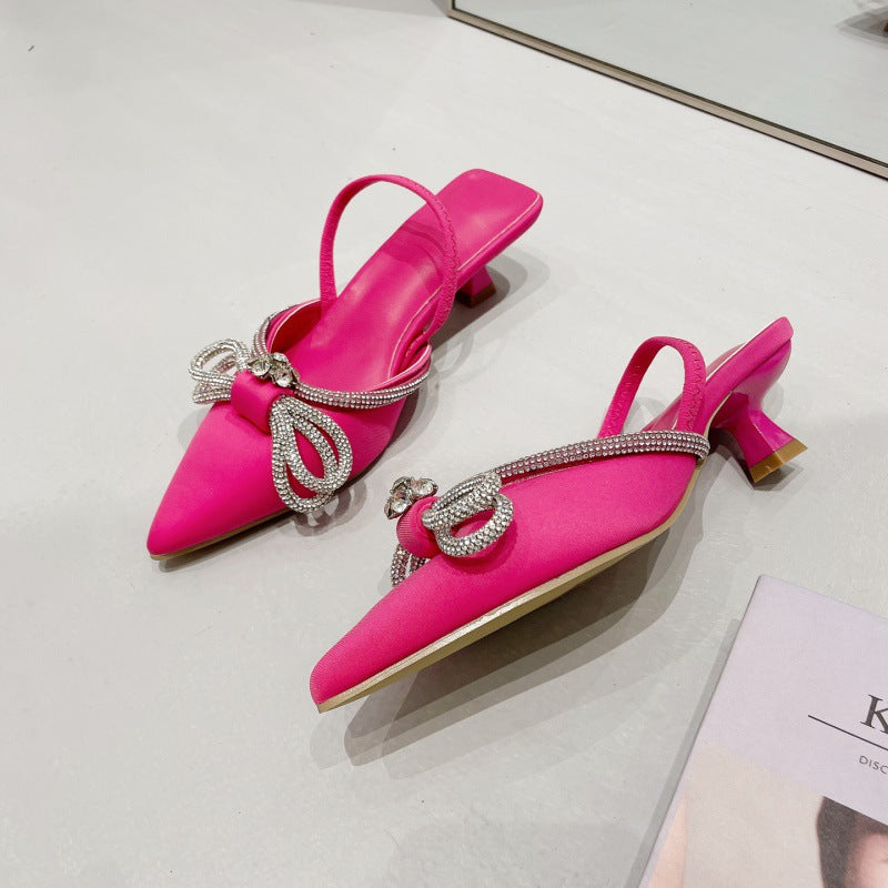 Elegant Rhinestone Bow High Heels